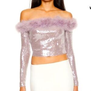 *New** Faux Fur-Trim Sequin Crop Top size S